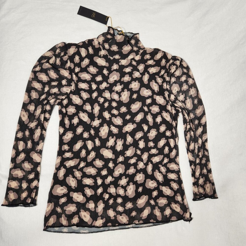 W5 Sheer Grunge Whimsigoth Black/Tan Leopard Print 3/4 Mock Neck Top Size S NEW! - Picture 7 of 15